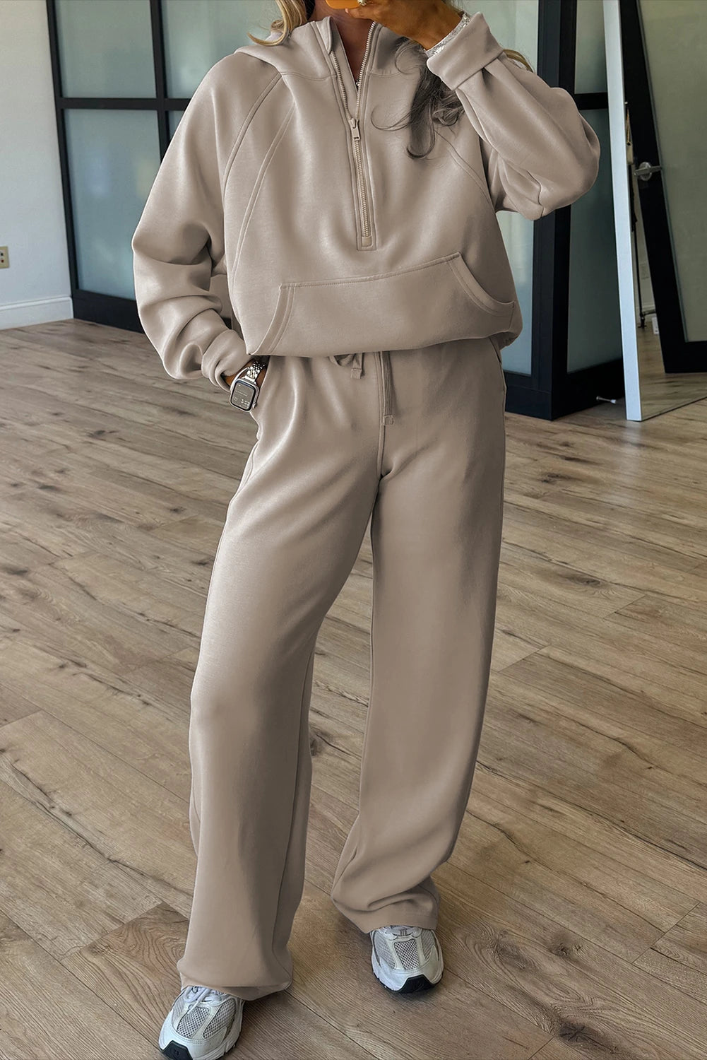 Jet Stream Half Zip Thumbhole Sleeve Hoodie Active Pants 2pcs Outfit